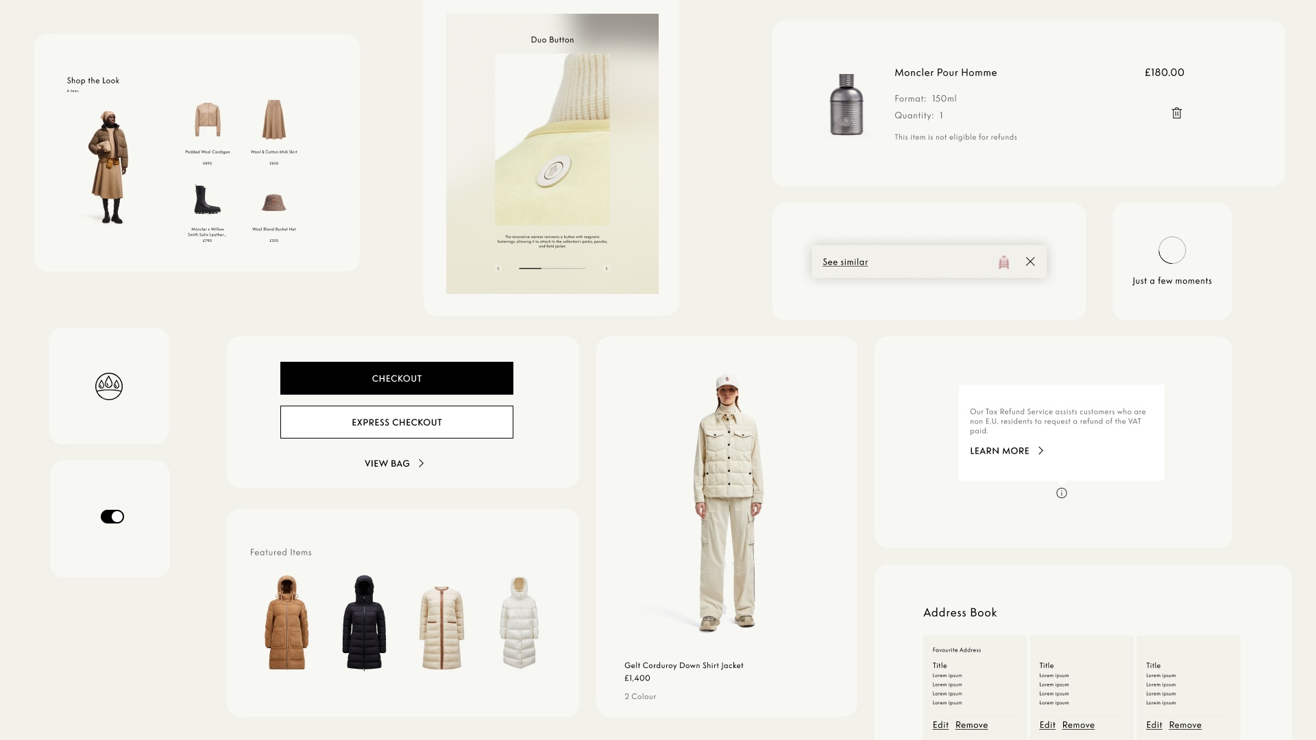 Moncler UI components built with the design system